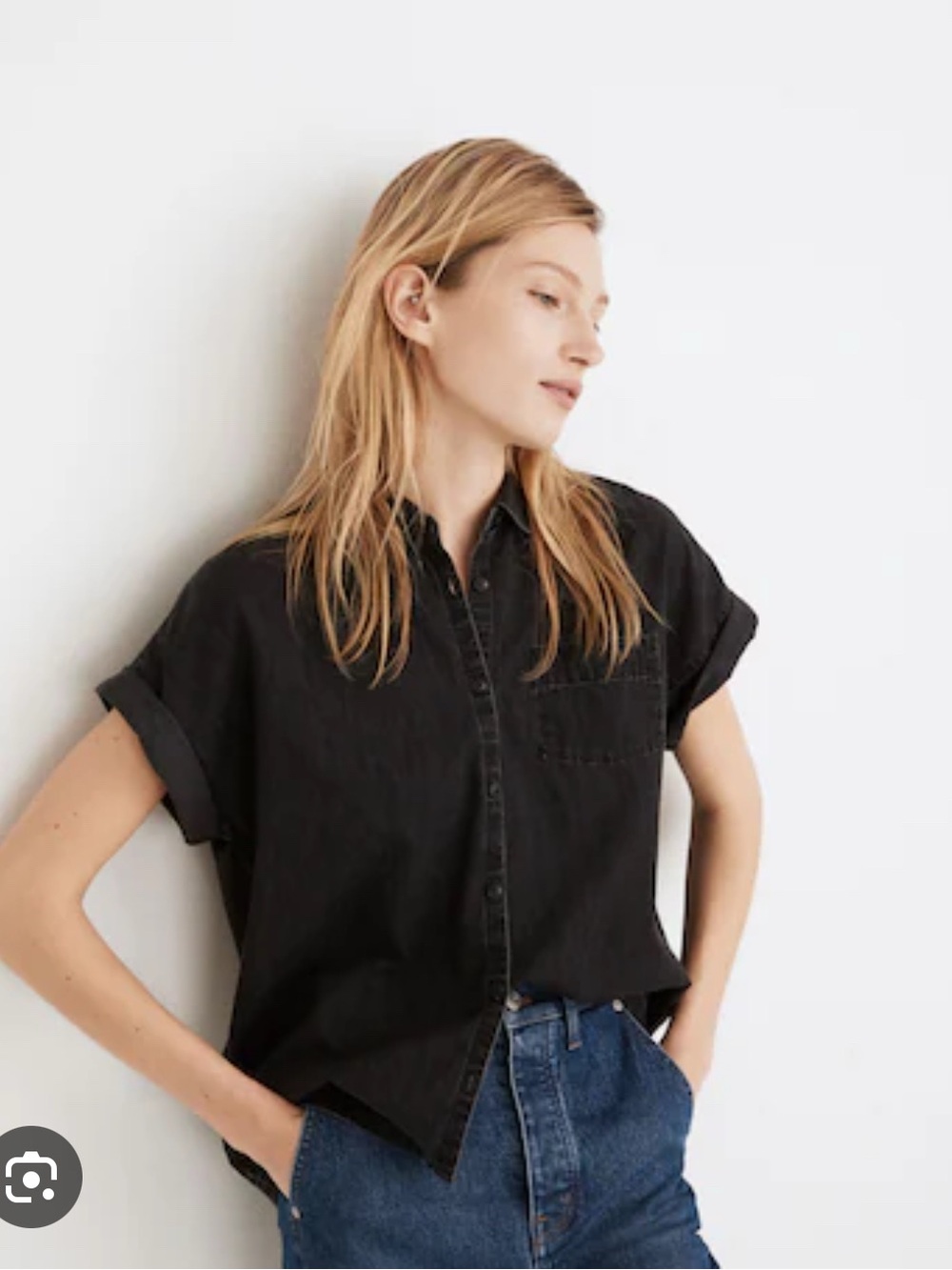 Madewell Black Short-Sleeve Button-Down Shirt